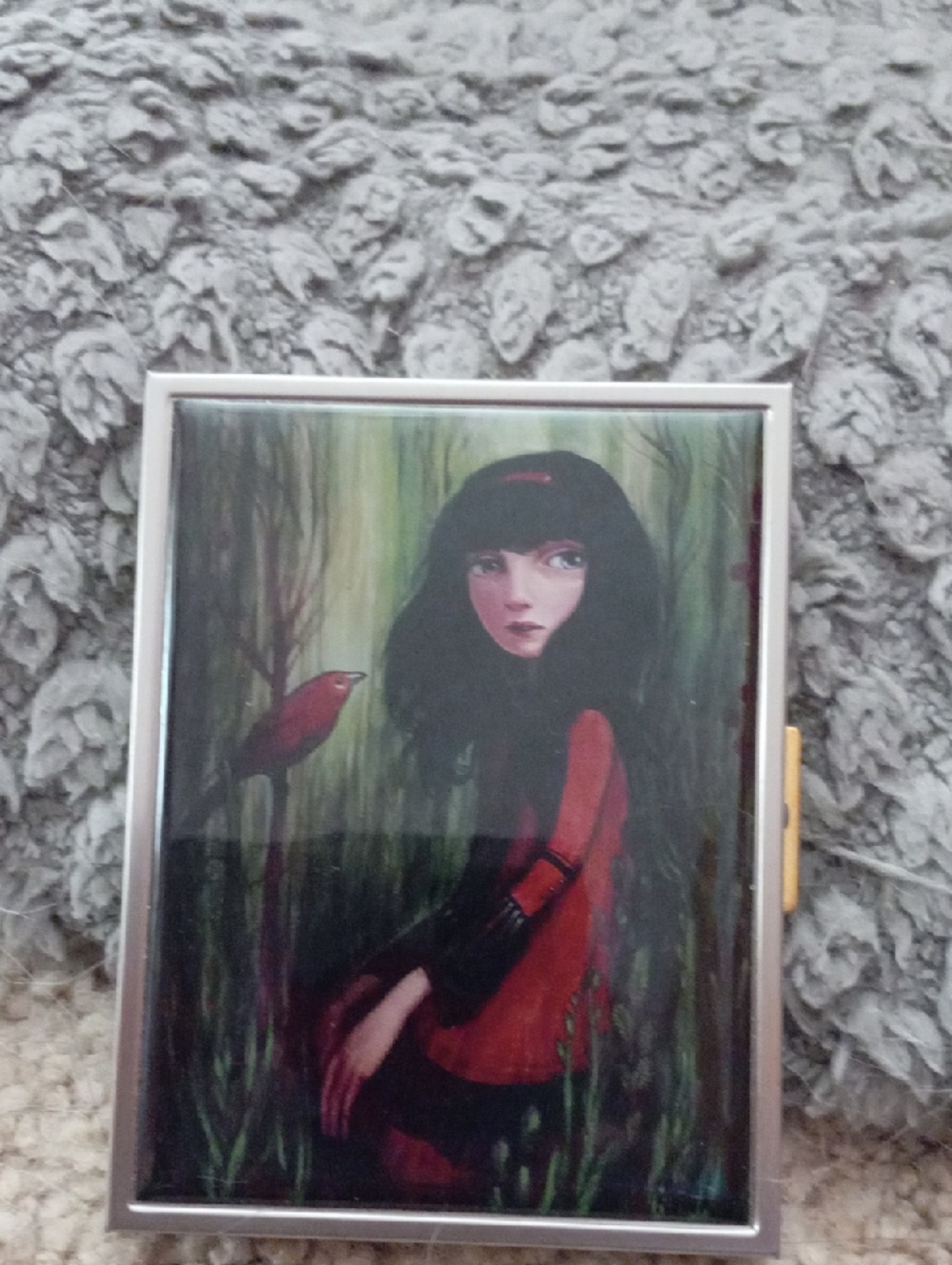Illustrated Girl Compact Card Case — Red & Black Artwork